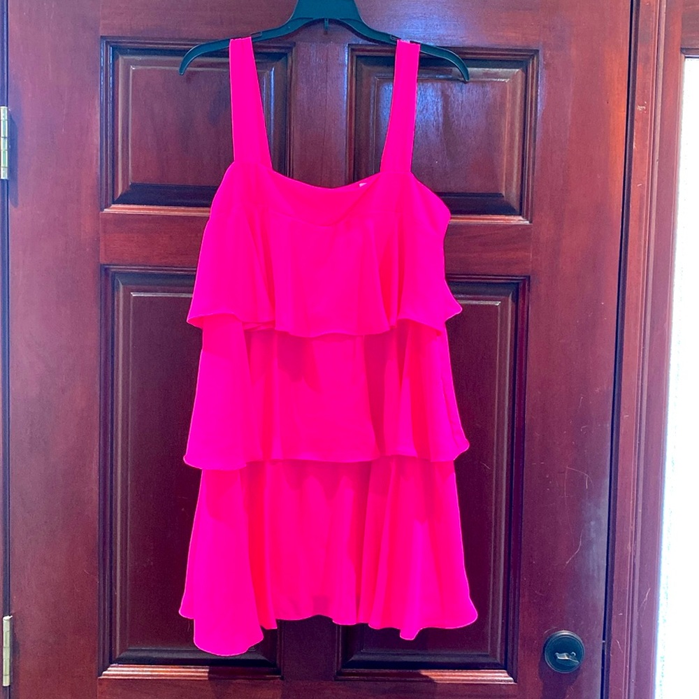 Adrienne Hot Pink Tiered Ruffle Dress